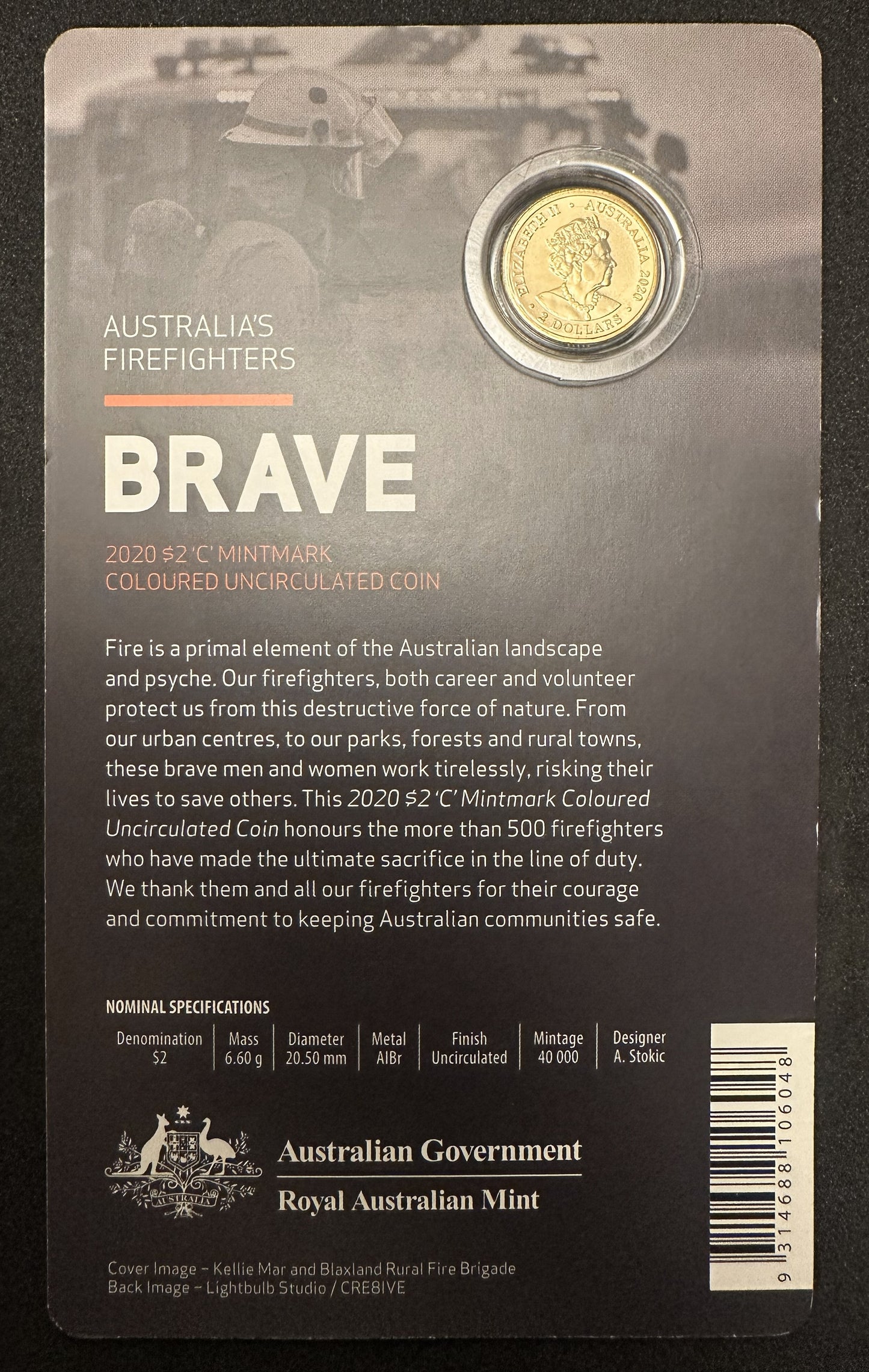 2020 $2 C Mintmark Firefighters coin card back – Royal Australian Mint