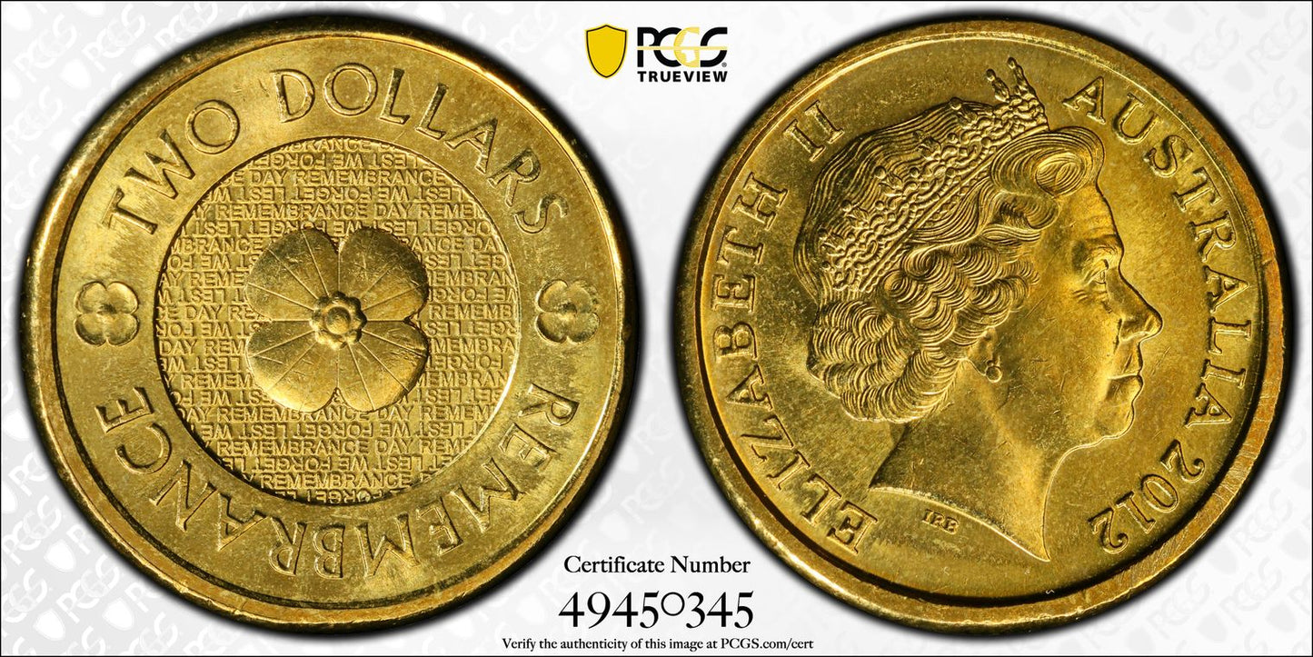 2012 $2 Gold Poppy Remembrance PCGS MS65 - True View