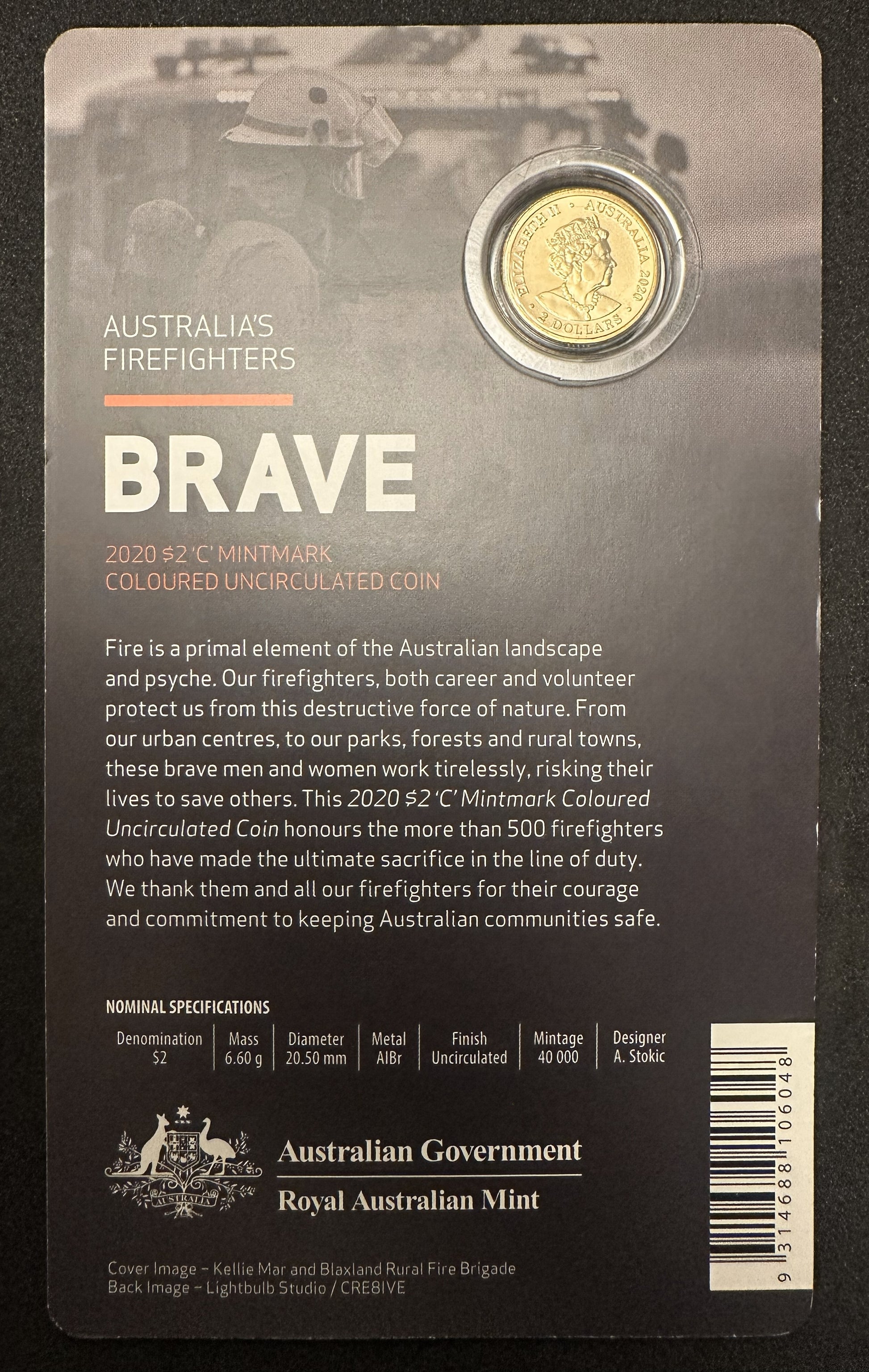 2020 $2 C Mintmark Firefighters coin card back – Royal Australian Mint
