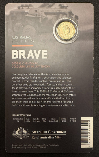 2020 $2 C Mintmark Firefighters coin card back – Royal Australian Mint
