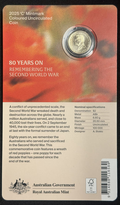 2025 $2 'C' Mintmark 80 Years On: Remembering The Second World War Uncirculated, Carded