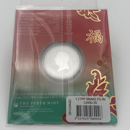 2025 Australia Year of the Snake Fu Prosperity 1/2oz Silver Coloured Coin in Card
